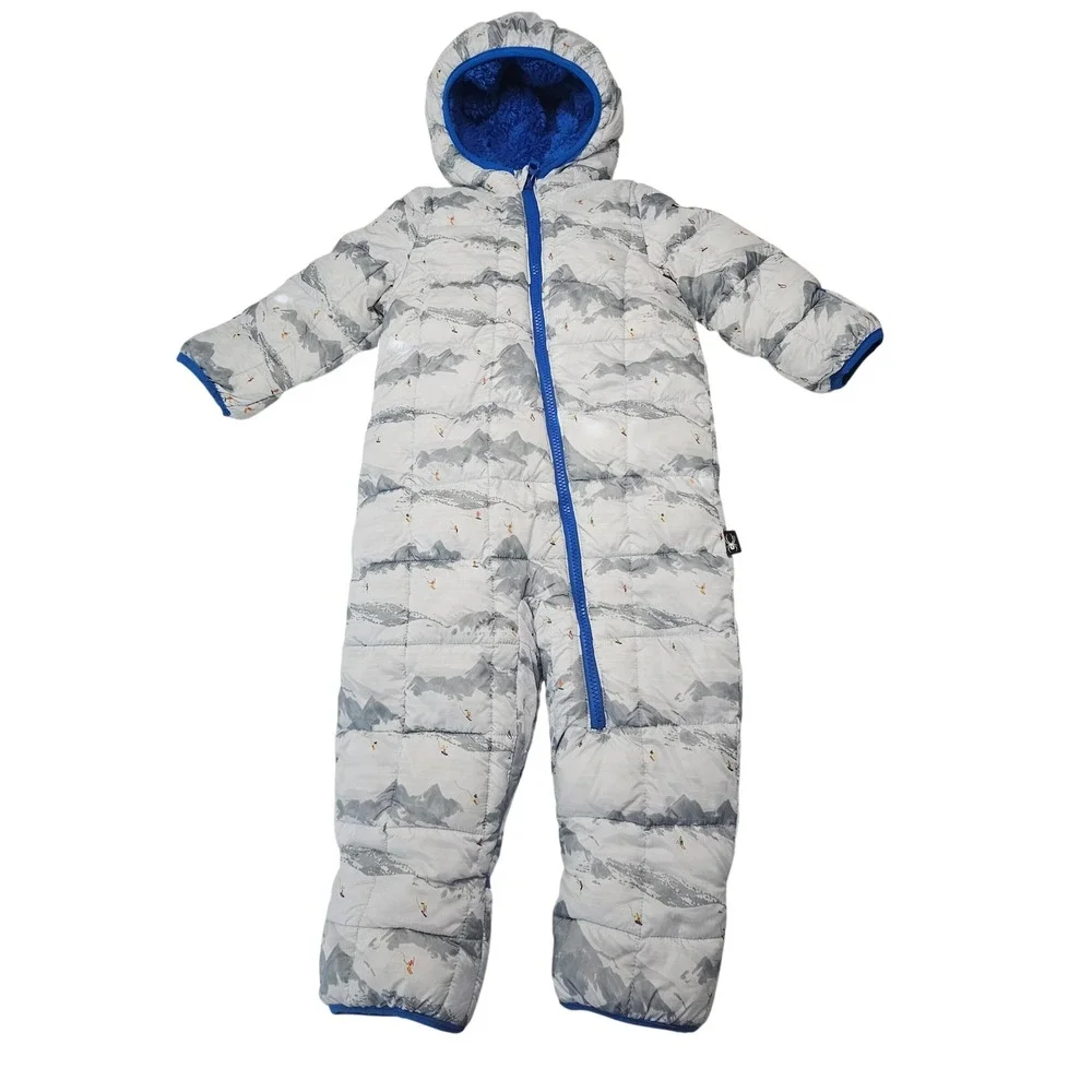 Spyder Puffer Bunting 24M White Blue Mountain Ski Scene Gorpcore Snowsuit
